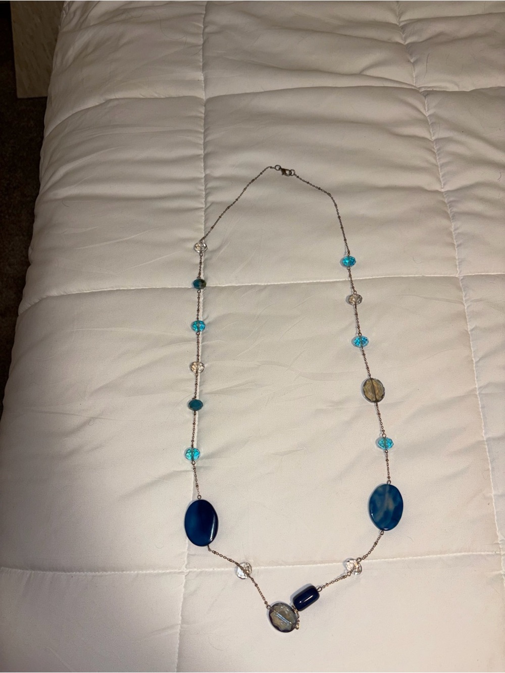 Blue Bead and Stone Long Necklace - Women Jewelry